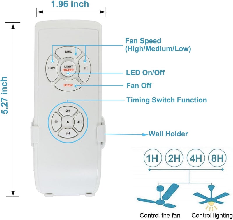Taigeguang 2 Pack Universal Ceiling Fan Remote Control Kits,Fan Speed,Light and Timing 3 in 1 Wireless Remote for Hunter Honeywell Harbor Breeze and Other Ceiling Fan Lamps - Image 2